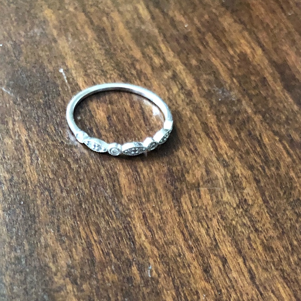 Art Deco 14k white gold diamond wedding ring half eternity